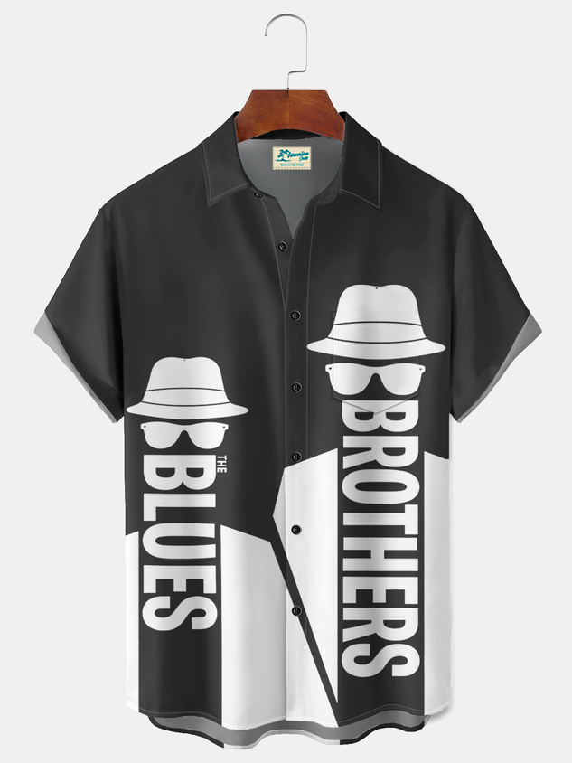 Darkpick® Vintage Music Festival Contrast Color Printed Men's Button-Down Short-Sleeve Shirt Big & Tall