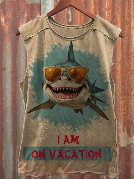 Unisex Shark Art Illustration Print Casual Tank Top