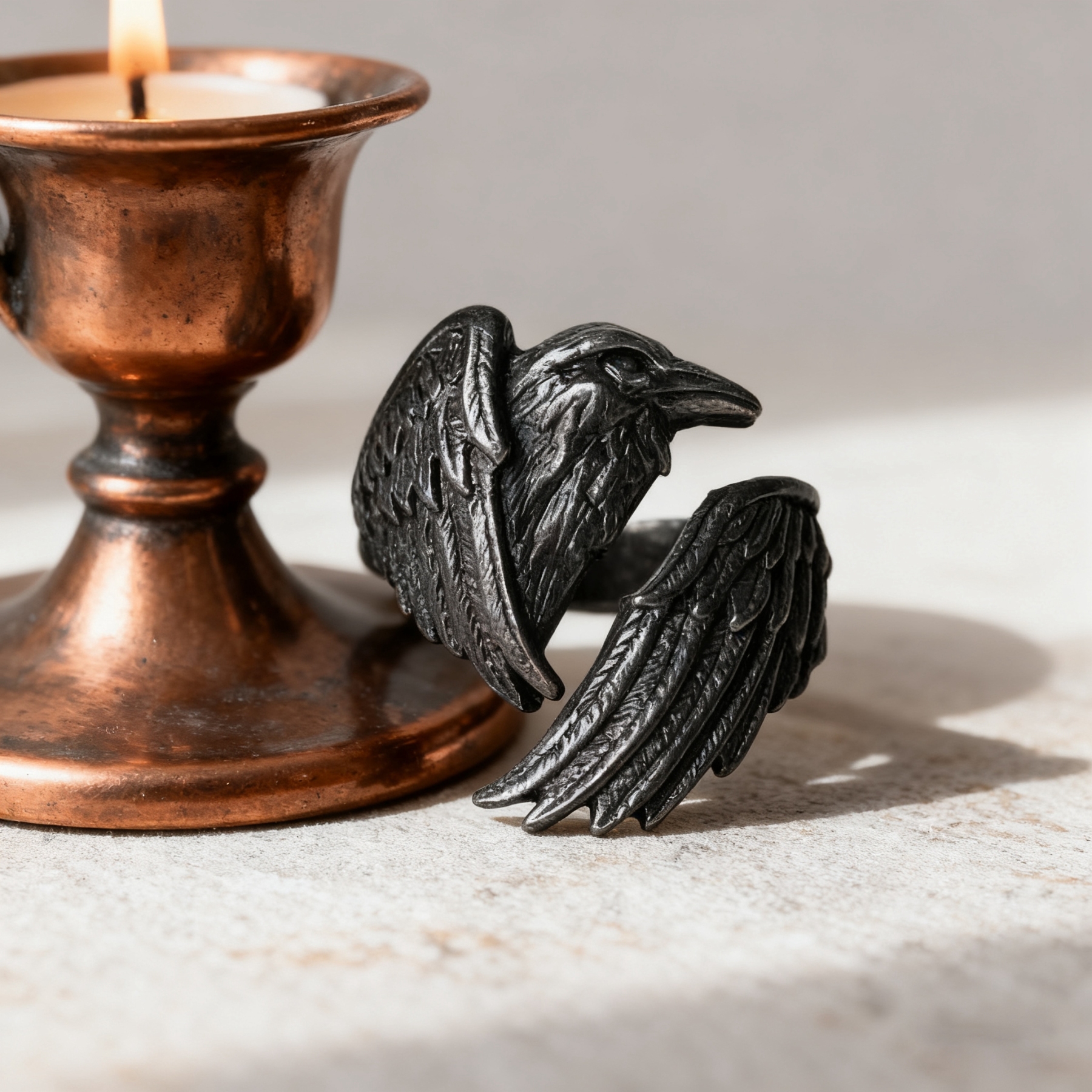 Dark Raven Open Ring | Mystical Symbol | Adjustable Ring