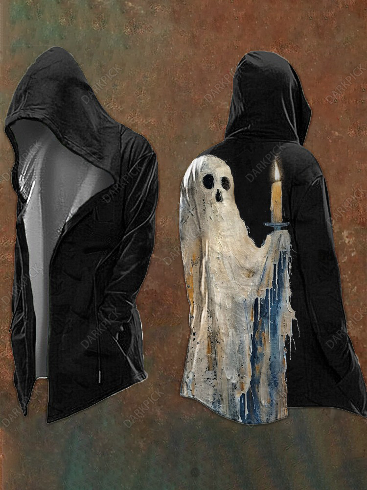 Men's Halloween Ghost Print Vintage Hooded Jacket