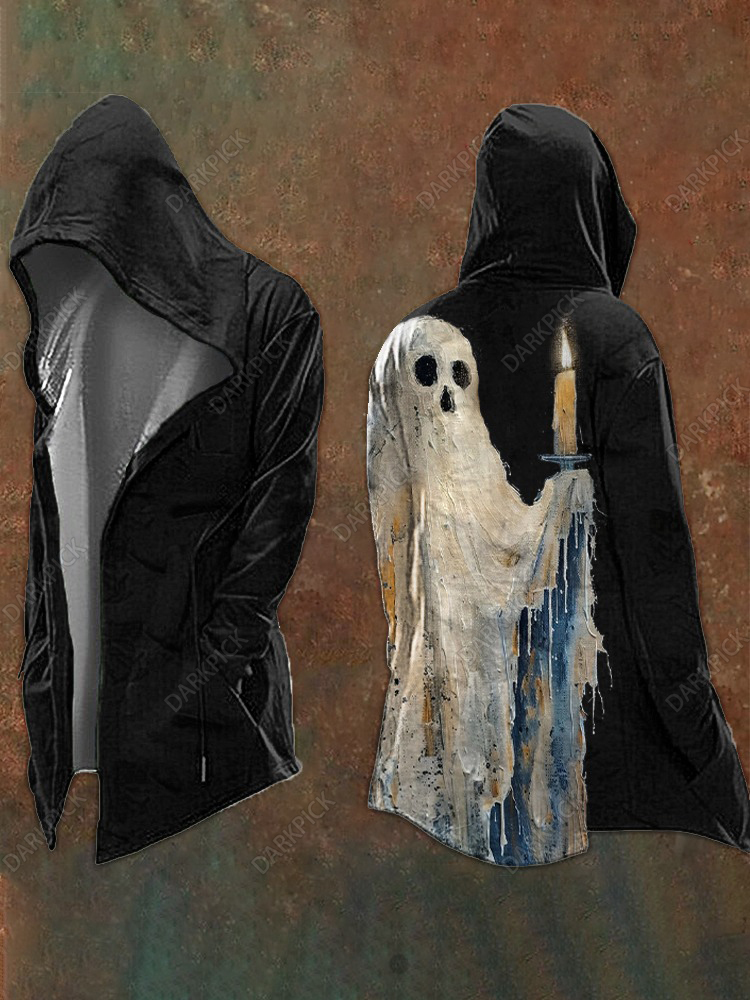 Men's Halloween Ghost Print Vintage Hooded Jacket