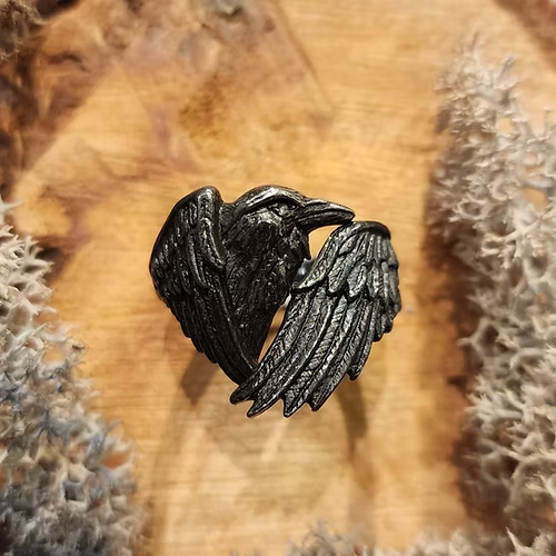Dark Raven Open Ring | Mystical Symbol | Adjustable Ring