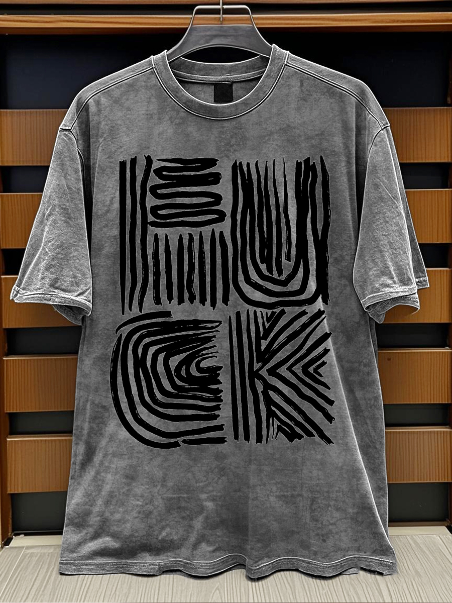 Fuck Print Retro Distressed Washed Cotton T-shirt