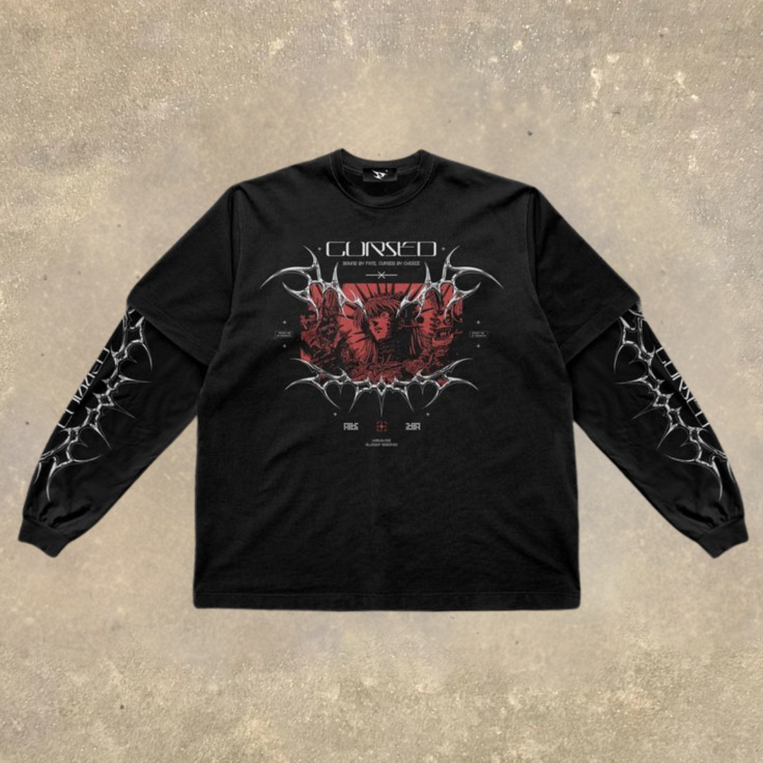 Men's Fake Two Dark Style Print Long Sleeve T-Shirt