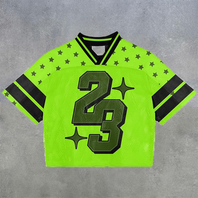 Mesh quick-drying V-neck fluorescent green No. 23 casual sports jersey