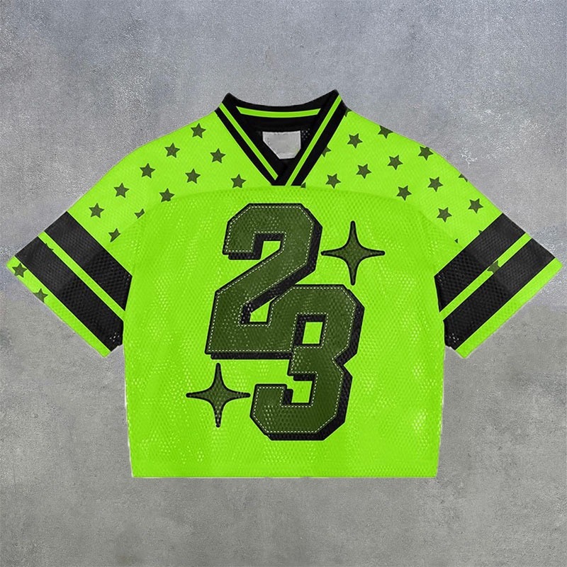 Mesh quick-drying V-neck fluorescent green No. 23 casual sports jersey