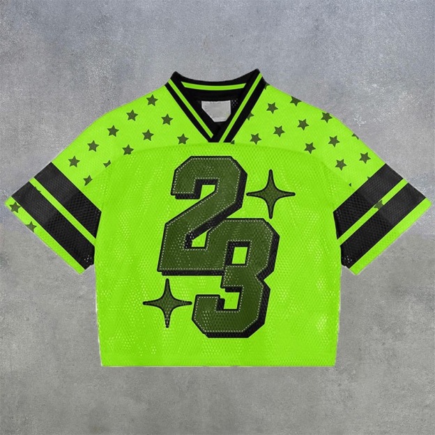 Mesh quick-drying V-neck fluorescent green No. 23 casual sports jersey