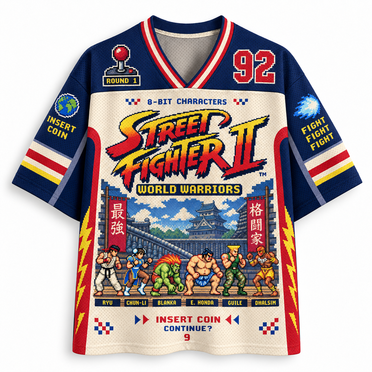 Street Fighter II 92 World Warriors Retro 8-Bit Pixel Jersey Shirts