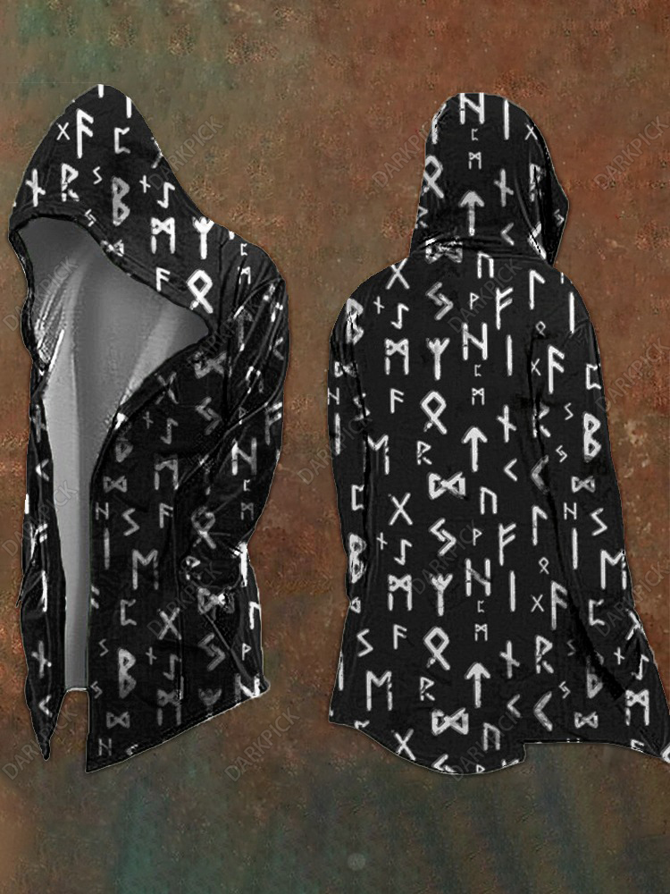 Elder Futhark Runes Viking Runic Print Men's Hooded Jacket