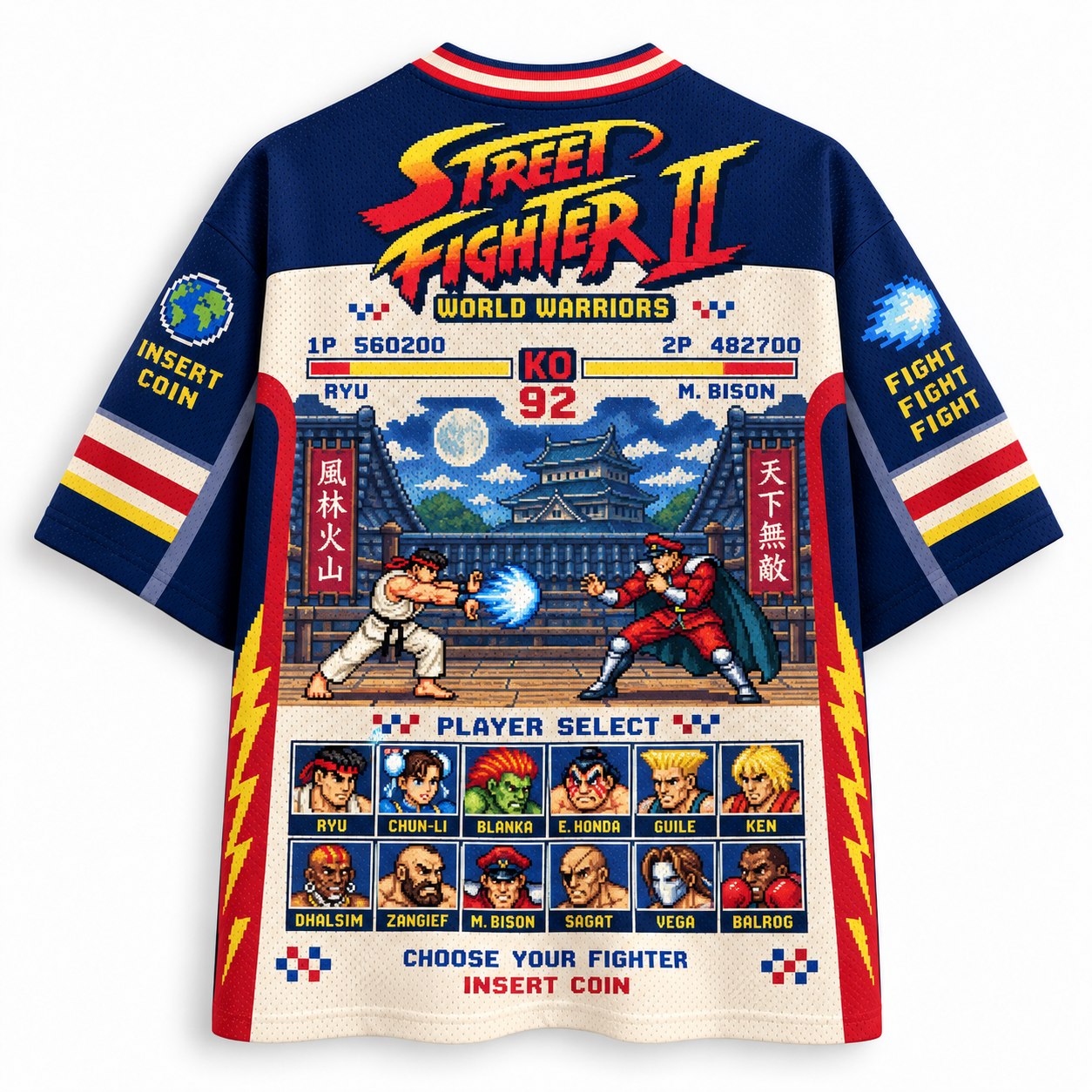 Street Fighter II 92 World Warriors Retro 8-Bit Pixel Jersey Shirts