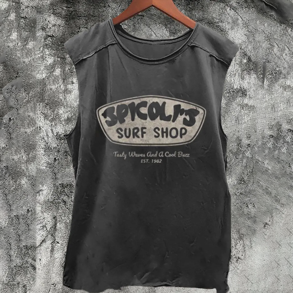 Spicoli'S Surf Shop Print 100% Cotton Casual Tank Top
