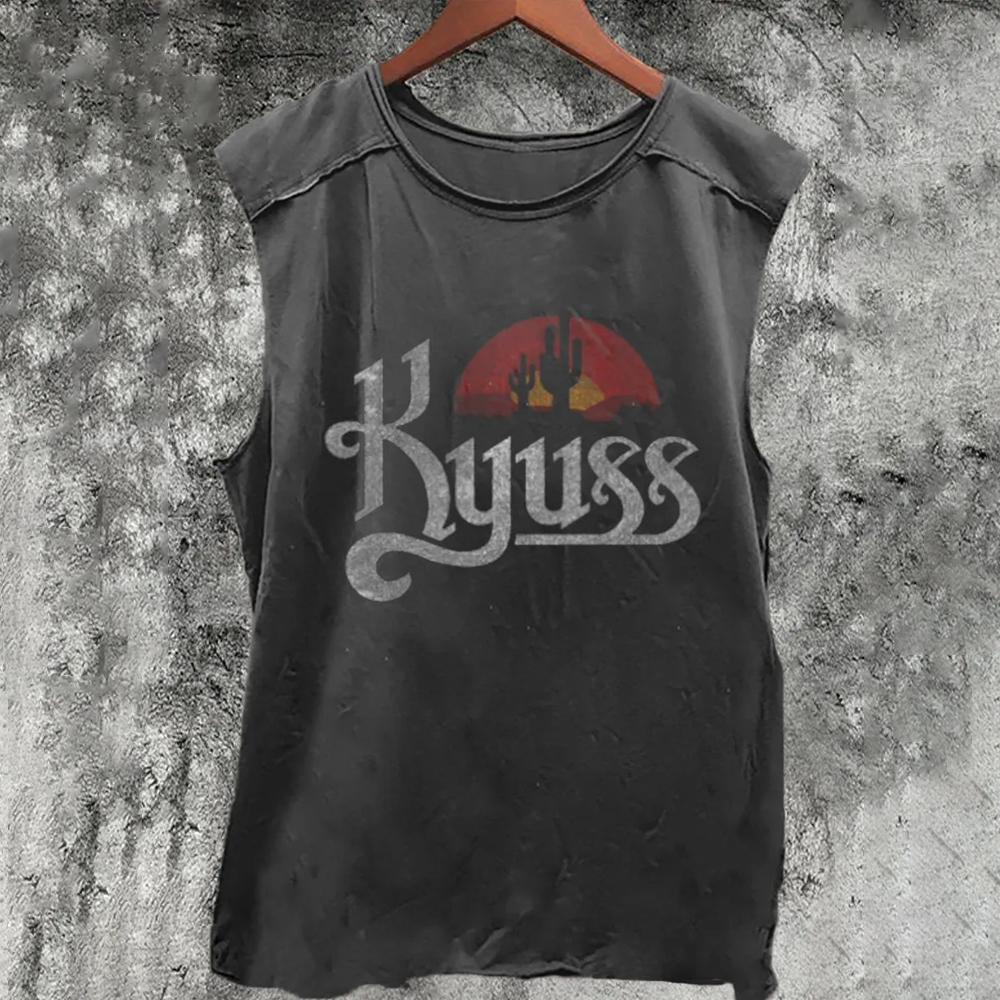 Distressed Kyuss Band Print 100% Cotton Casual Tank Top