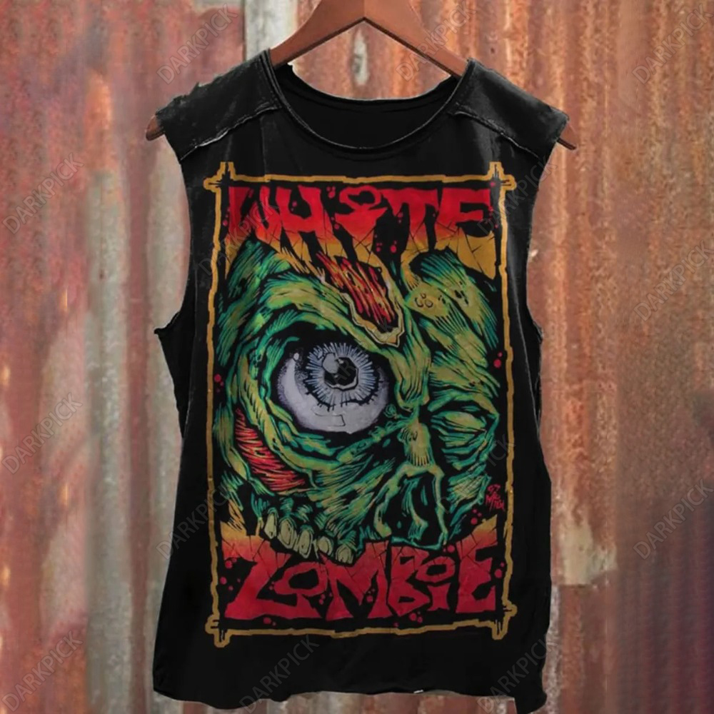 Unisex Retro Rock Print white zombie Casual Tank Top