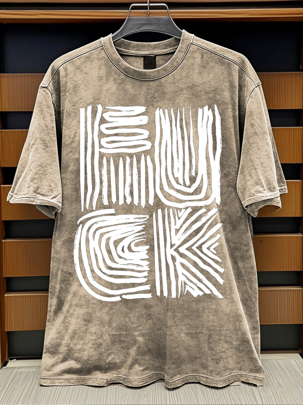 Fuck Print Retro Distressed Washed Cotton T-shirt