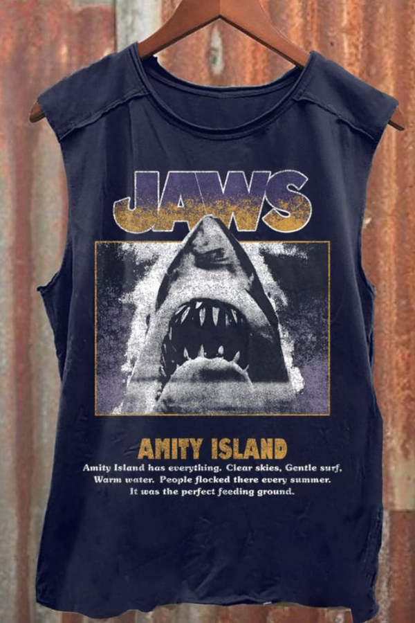 Unisex Jaws Amity Island Print Casual Tank Top