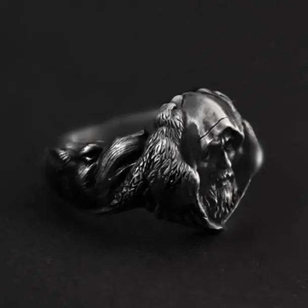Mythology Odin Raven Wolf Stainless Steel Ring