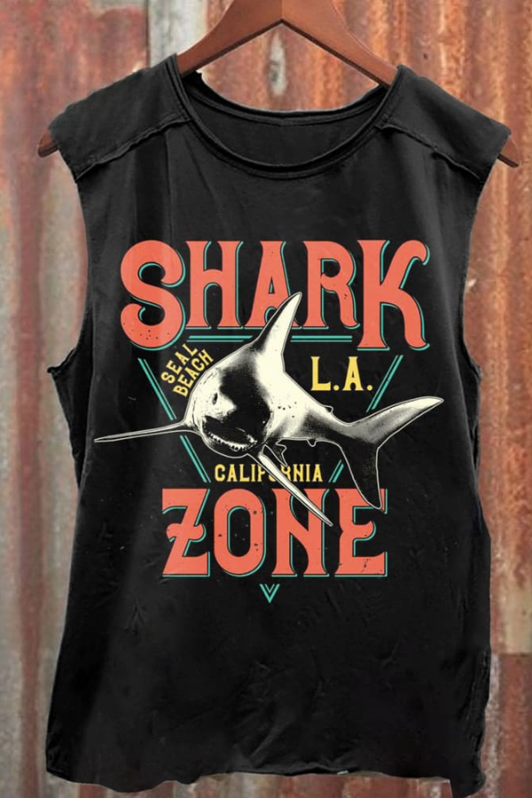 Shark Zone Art Print 100% Cotton Casual Tank Top