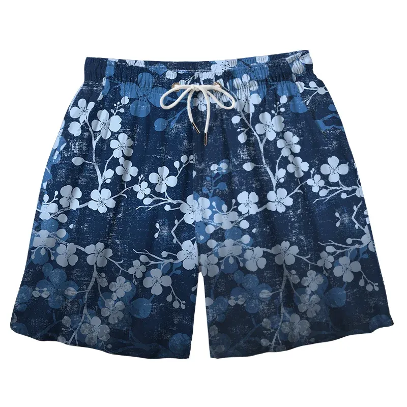 Tokyo-Tiger Midnight Blossoms Aloha Mens Swim Trunks