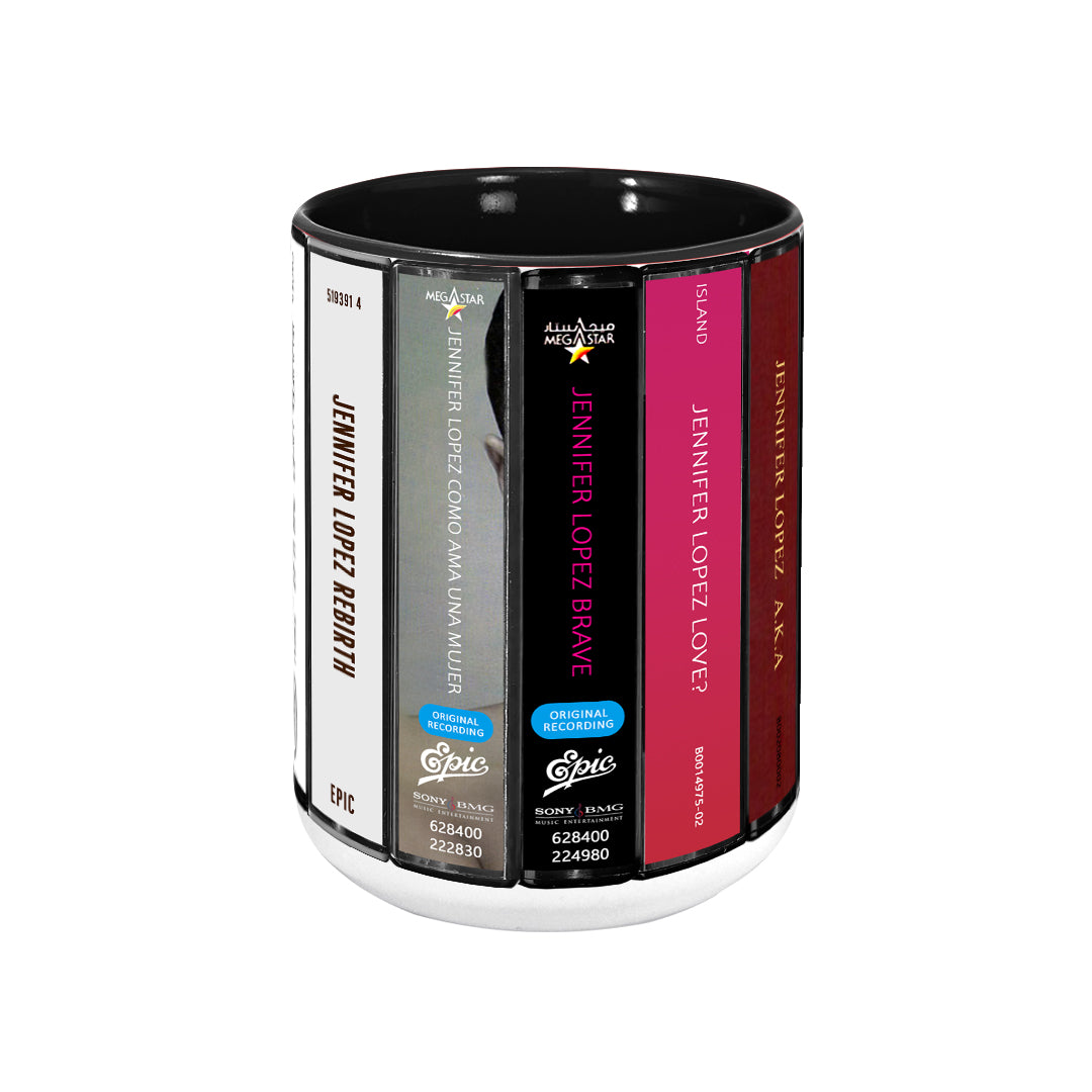 Jennifer Lopez Albums Cassette Collection Retro Accent Edge-to-Edge Printed Mug