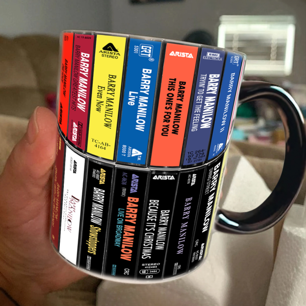 Barry Manilow Albums Cassette Collection Retro Accent Edge-to-Edge Printed Mug - Extended Version