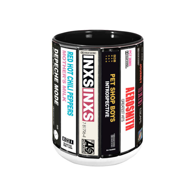 80's Rock Albums Cassette Collection Retro Accent Edge-to-Edge Printed Mug