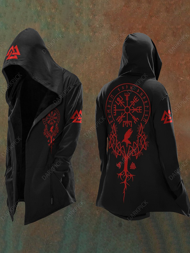 Men'S Vintage Totem Viking Art Hooded Jacket