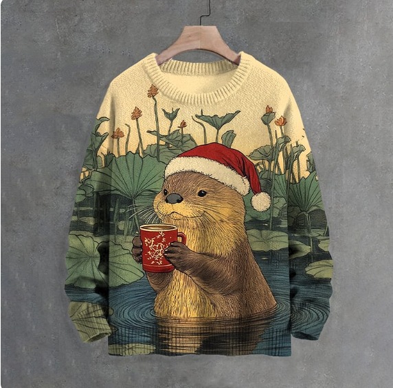 Red Mug Printed Long-Sleeved Sweater