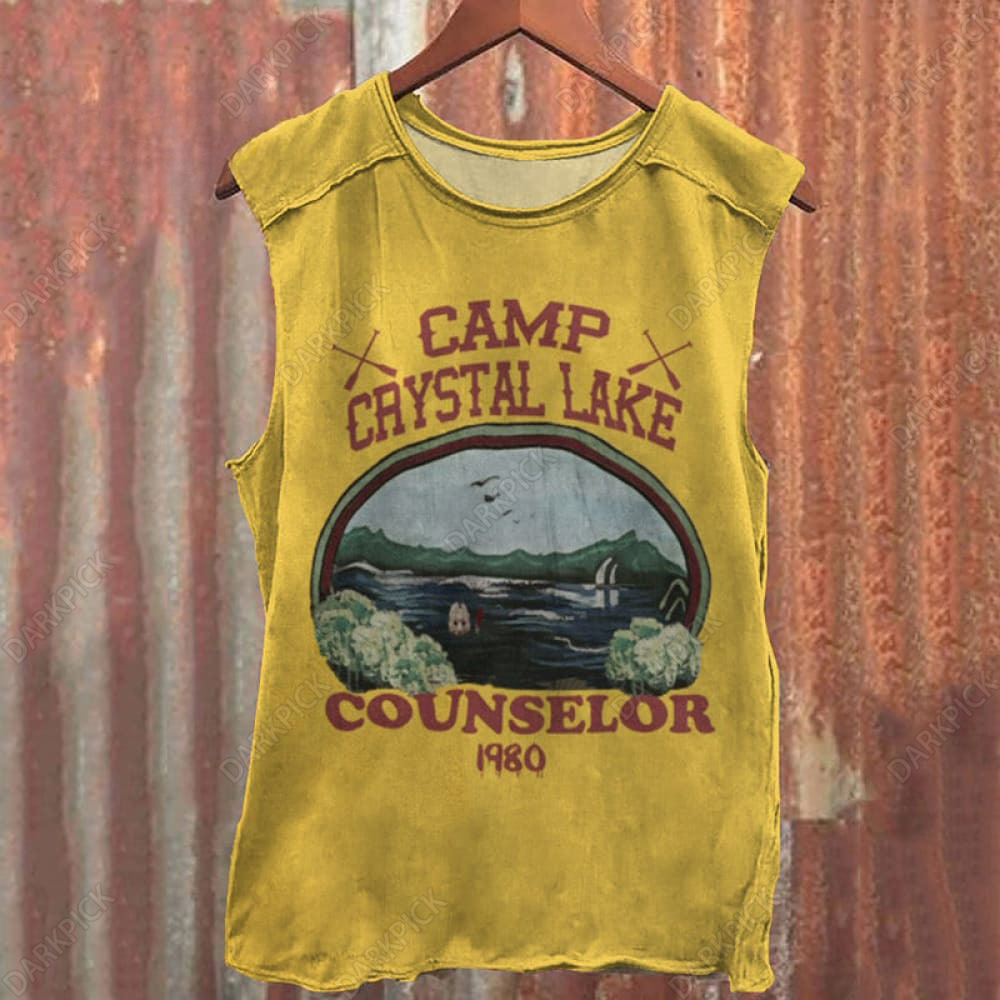 Unisex Camp Crystal Lake Print Crew Neck Casual Tank Top