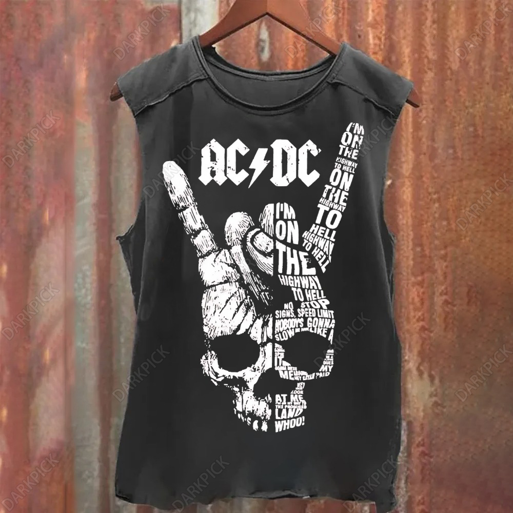 Unisex Vintage AC DC Rock Skull Gesture Tank Top