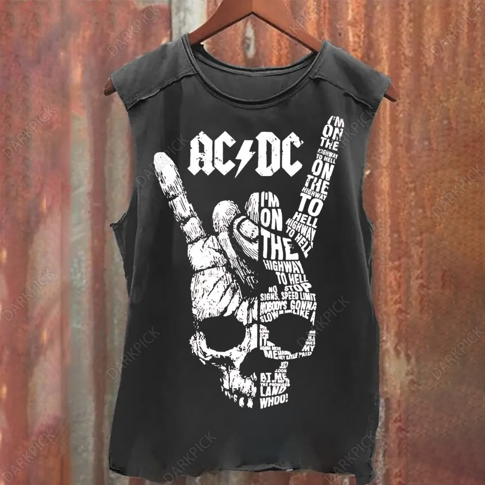 Unisex Vintage AC DC Rock Skull Gesture Tank Top