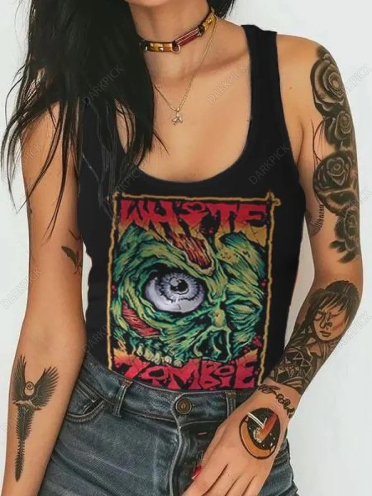Women's White Zombie Print Tank Top