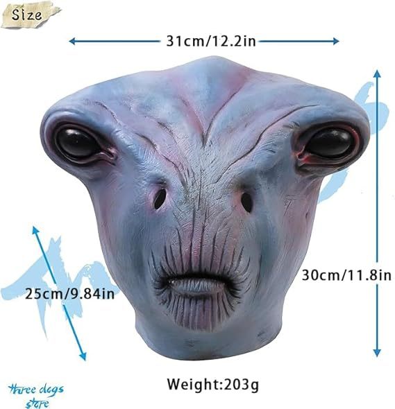 3D Realistic Alien Mask Alien Latex Full Head Masks UFO Prank Costume Mask for Adult Halloween Cosplay Party Props Scary Party Decoration Novelty Mask