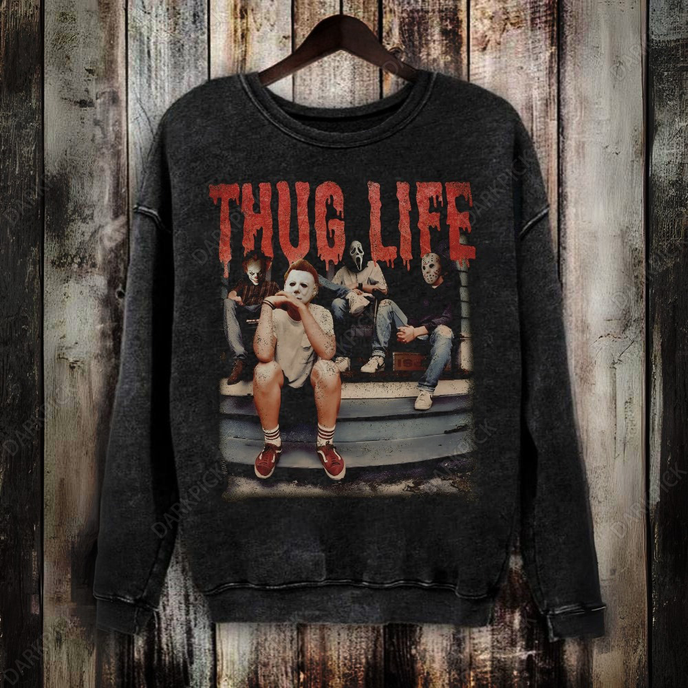 Unisex Vintage Washed Thug Life Horror Movies Halloween 2024 Sweatshirt