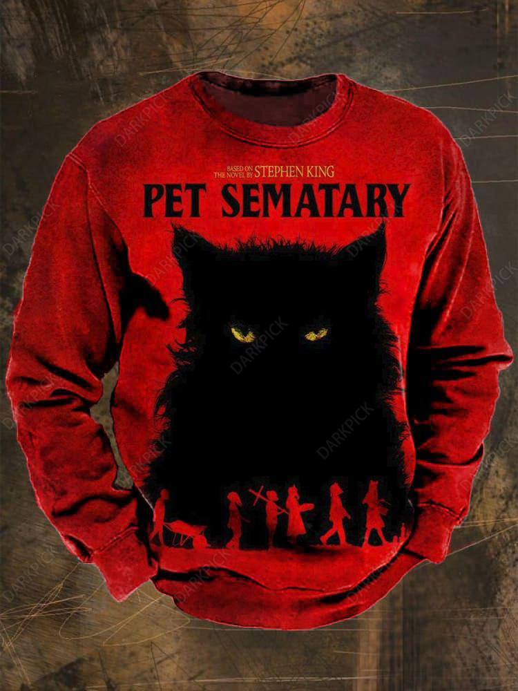 Unisex Red Black Cat Pet Sematary Print Casual Sweatshirt