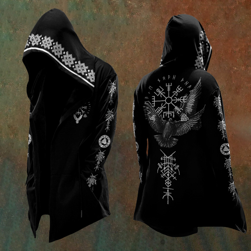 Men's Retro Tribal Bird Viking Ethnic Graphics Art Hooded Jacket