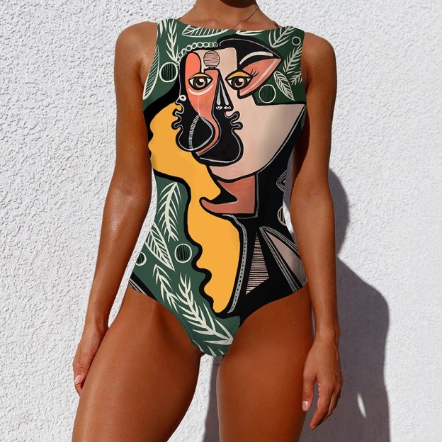 Print One Piece Swimsuit 2021 New Push Up Swimwear Women Vintage Retro Bathing Suits Bodysuit Beach Wear Backless Monokini