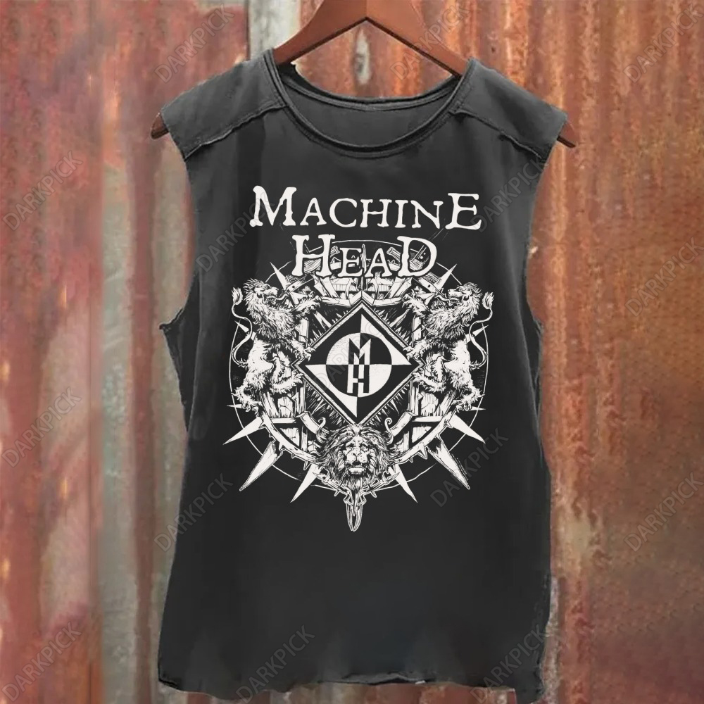 Unisex Vintage Washed Machine Head Band Heavy Metal  Tank Top