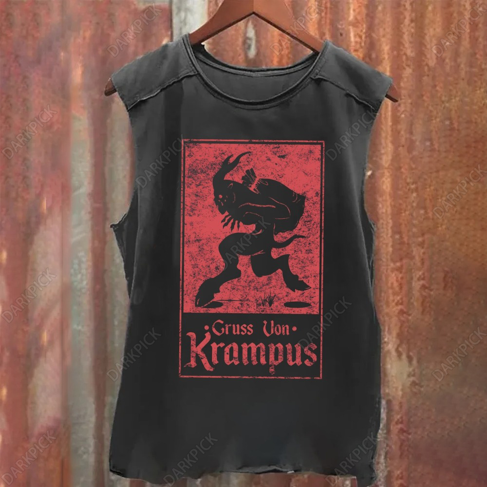 Unisex Vintage Washed Gruss von Krampus Christmas Winter Season Holiday Tank Top