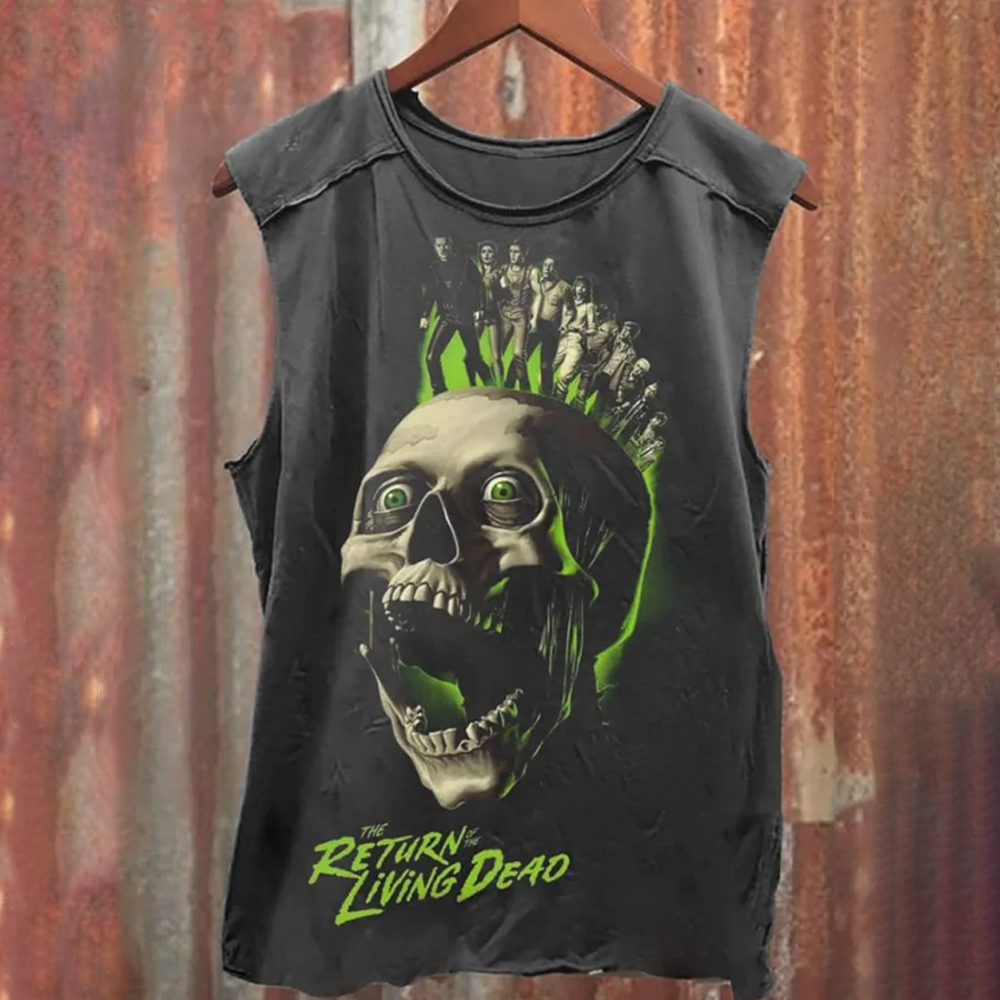 Unisex Green Skull Print Casual 100% Cotton Tank Top