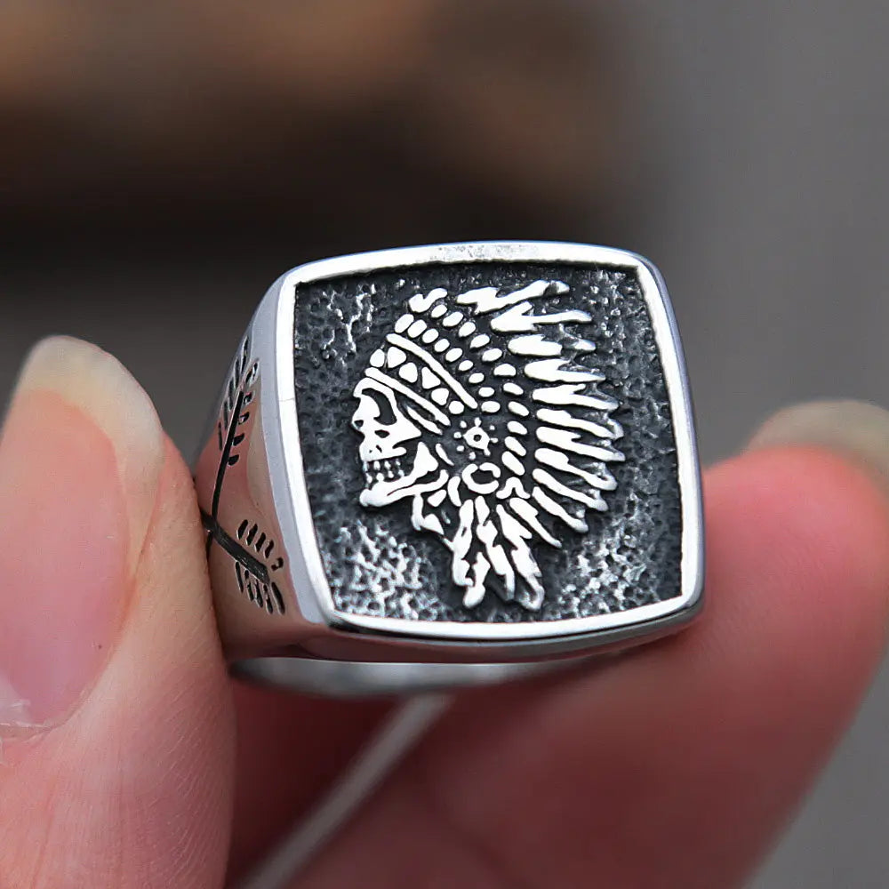 Vintage Indian Chief Skull Ring