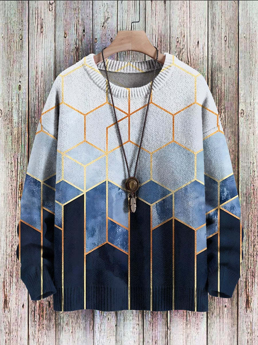 Abstract Geometry Art Gradient Print Pullover Casual Sweater