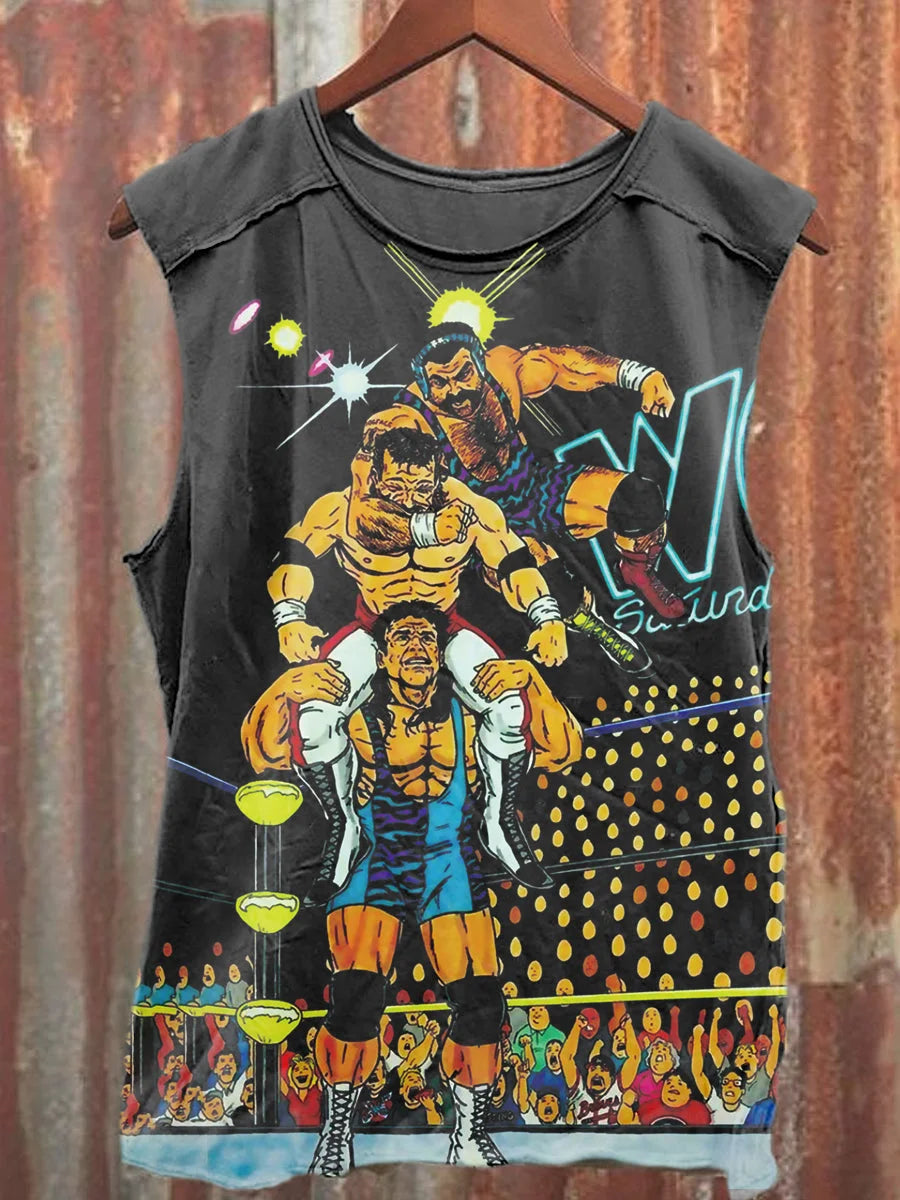Unisex Retro Wrestling Sports Art Illustration Printed Casual Tank Top