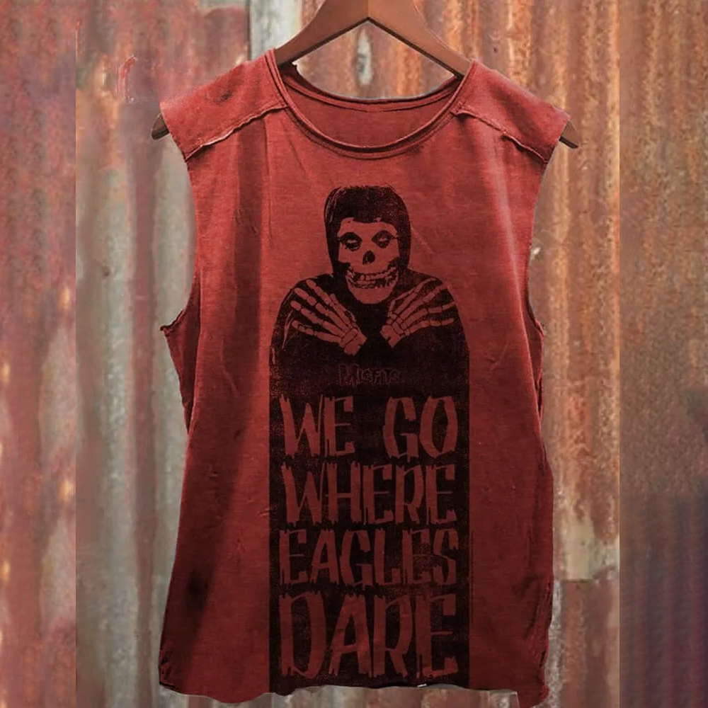 Unisex Retro Skull Print 100% cotton Casual Tank Top