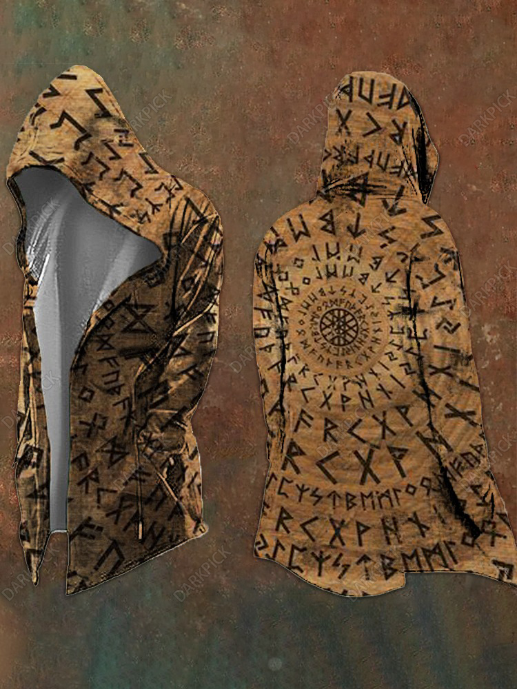 Elder Futhark Circular Composition Viking Art Men's Hooded Jacket