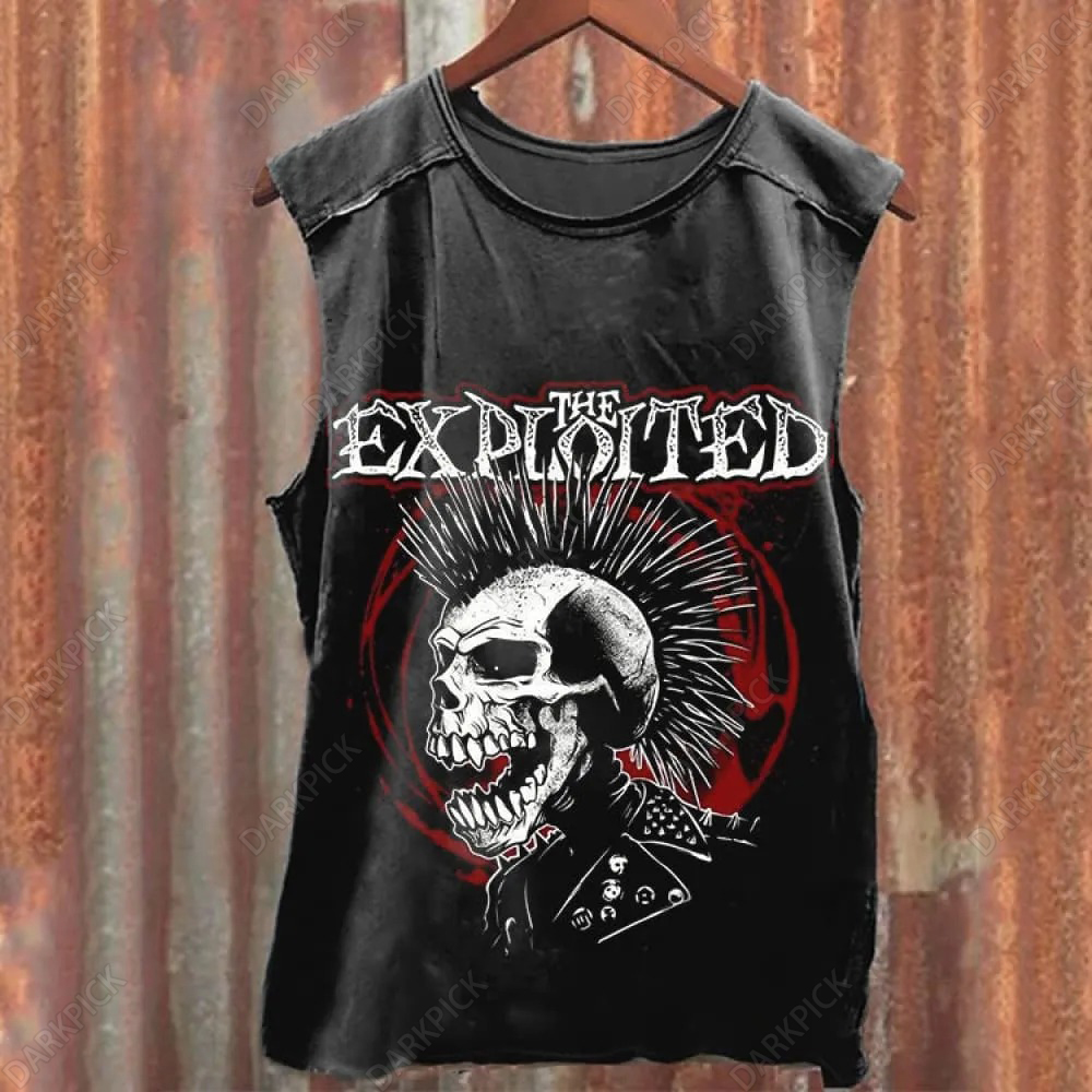 Men's "Punks Not Dead" Black Vintage Print Vest