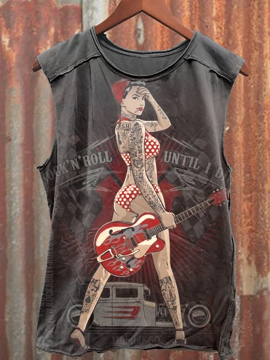 Unisex Retro Art Illustration Print Casual Tank Top