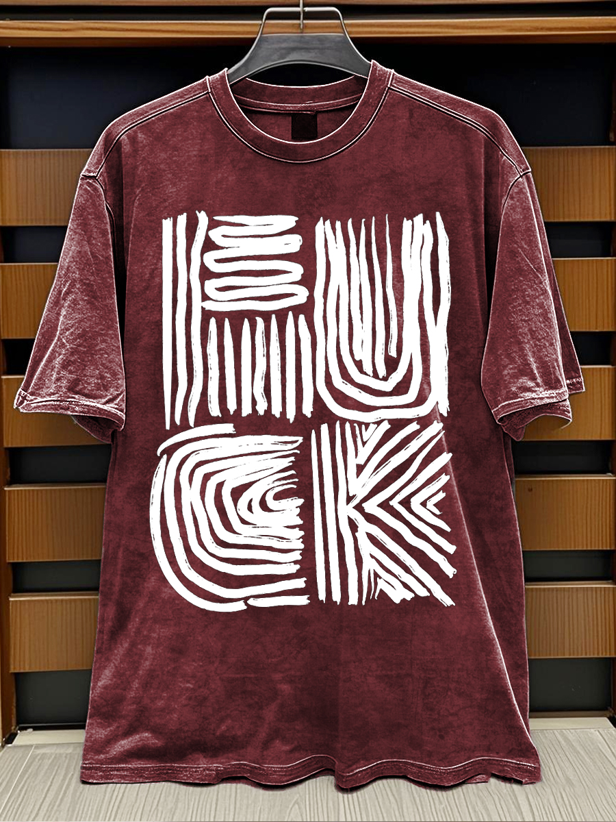 Fuck Print Retro Distressed Washed Cotton T-shirt