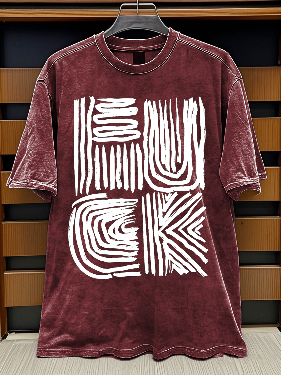 Fuck Print Retro Distressed Washed Cotton T-shirt