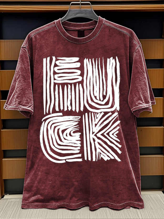 Fuck Print Retro Distressed Washed Cotton T-shirt