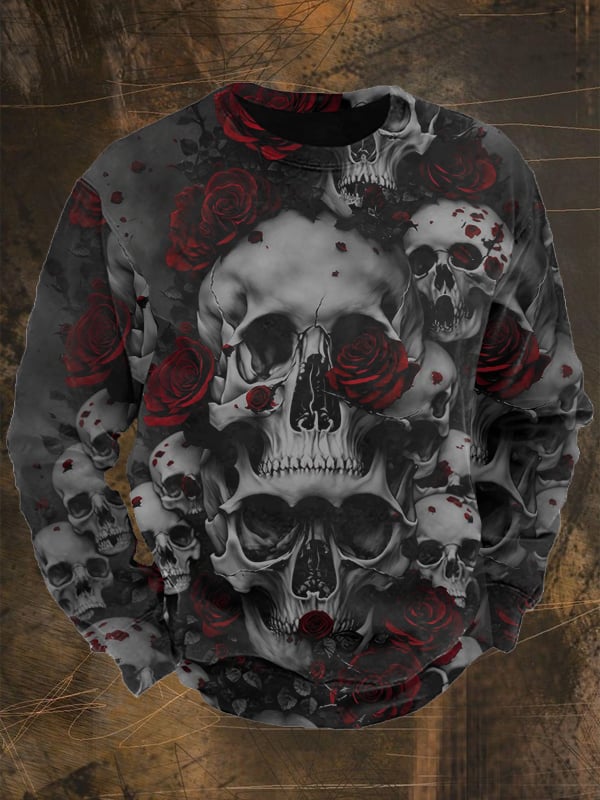 Men's Vintage Skull Print Long Sleeve Sweatshirt